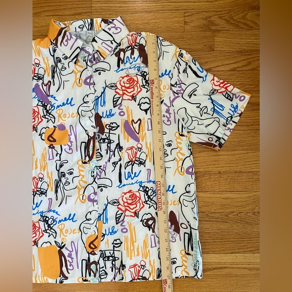 Shein Button Down Shirt Women’s Large(US 8/10) Multicolor Collared Abstract NWOT - Picture 6 of 6